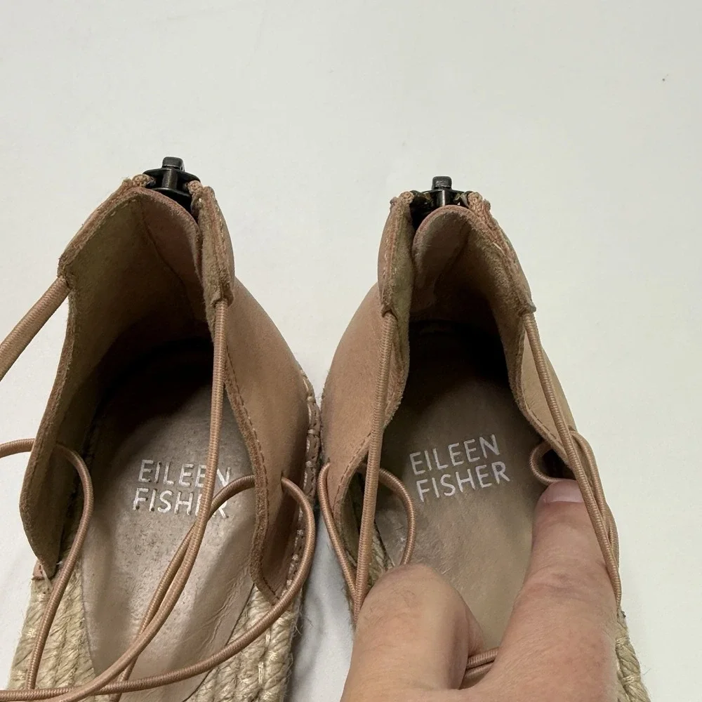 Eileen Fisher Lace-Up Tan/Pink Suede‎ Espadrille Sandal Size 7.5 Strappy Zip